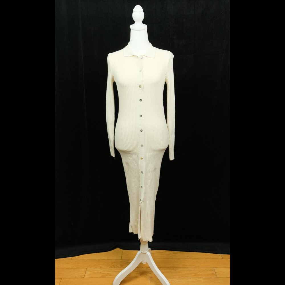 Zara Ribbed Dress With Buttons. White, size S - Picture 1 of 7